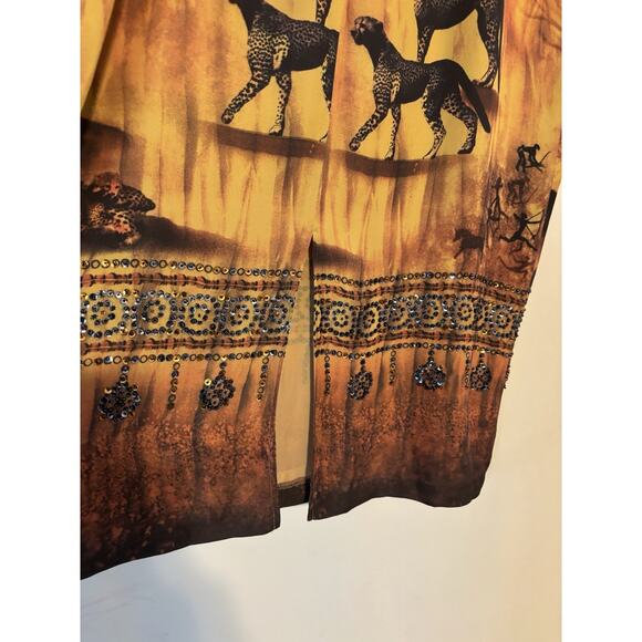 Silk Club Collection Skirt 14 Silk Safari Brown Yellow Midi - Picture 12 of 15